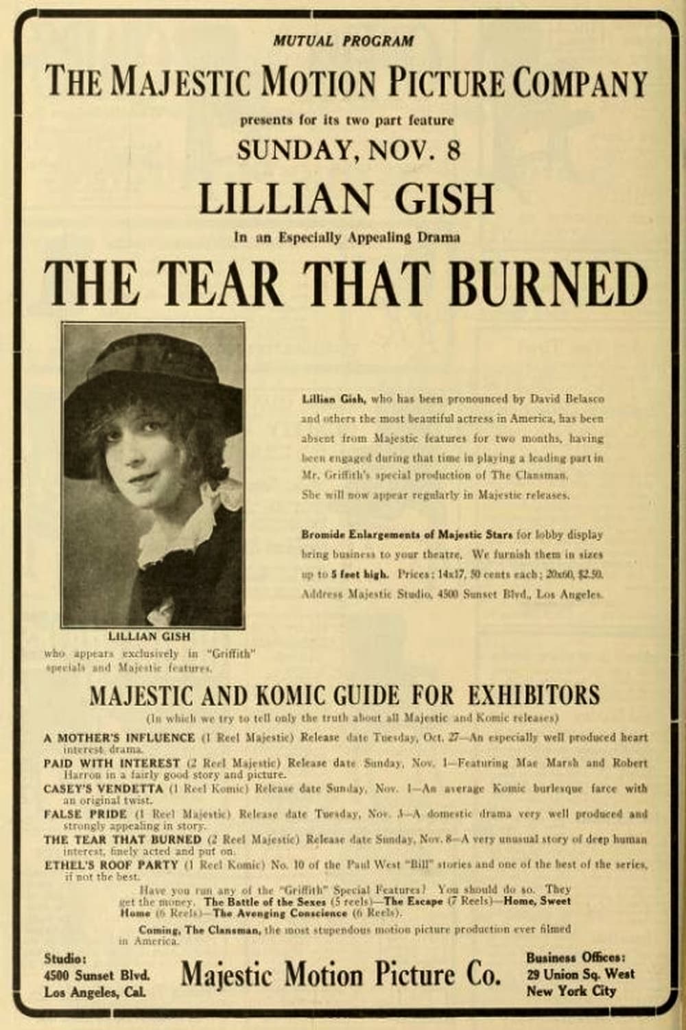 Слеза, которая сгорела (1914) постер